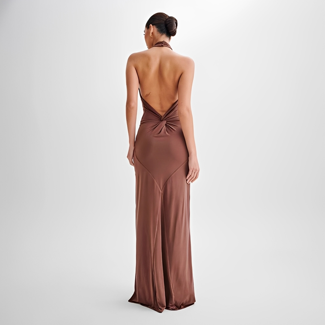 Mabel - Elegancka Sukienka Maxi z Odkrytymi Plecami