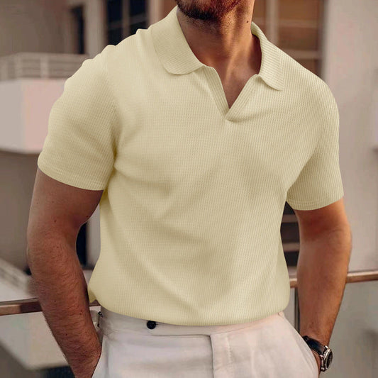 David - Prosty męski t-shirt polo z waflowej tkaniny