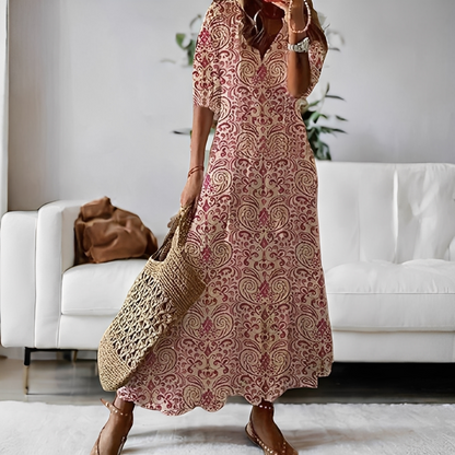 Alica - Luźna codzienna sukienka z dekoltem V dla kobiet