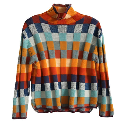 Becca - Elegancki damski sweter golfowy z patchworkowym wzorem