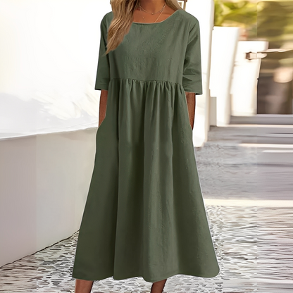 Sylvette - Bawełniana sukienka damska z okrągłym dekoltem