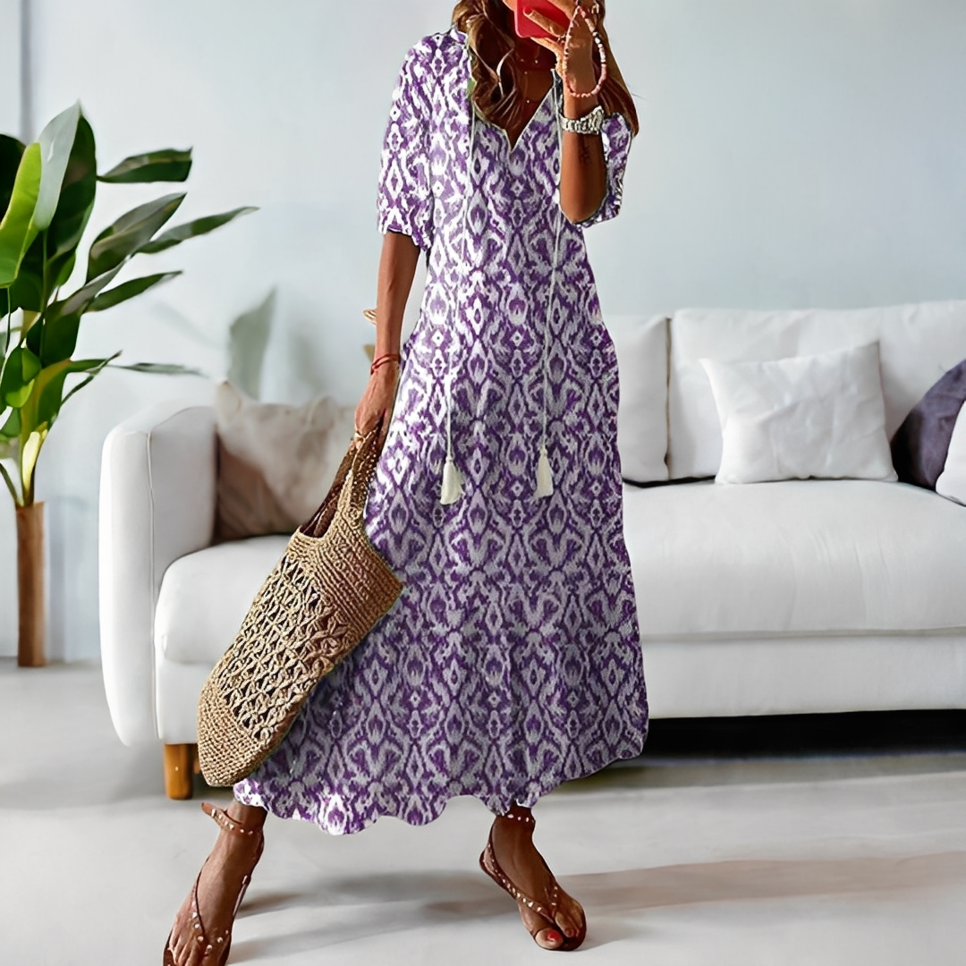 Alica - Luźna codzienna sukienka z dekoltem V dla kobiet