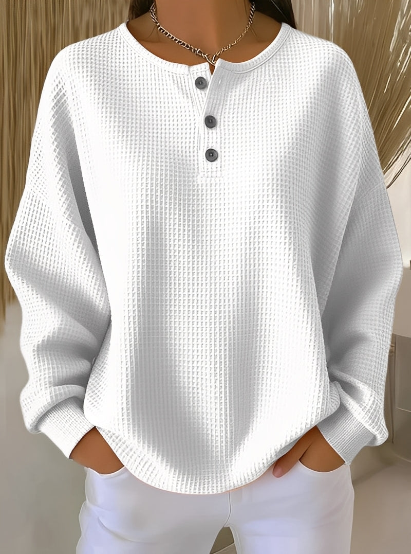 Anabella - Luźny sweter o waflowym wzorze z guzikami dla kobiet