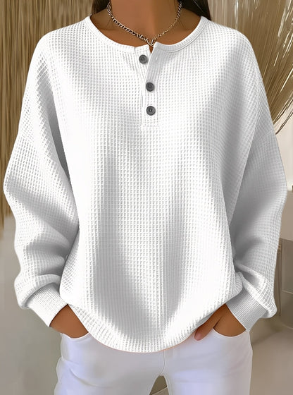 Anabella - Luźny sweter o waflowym wzorze z guzikami dla kobiet