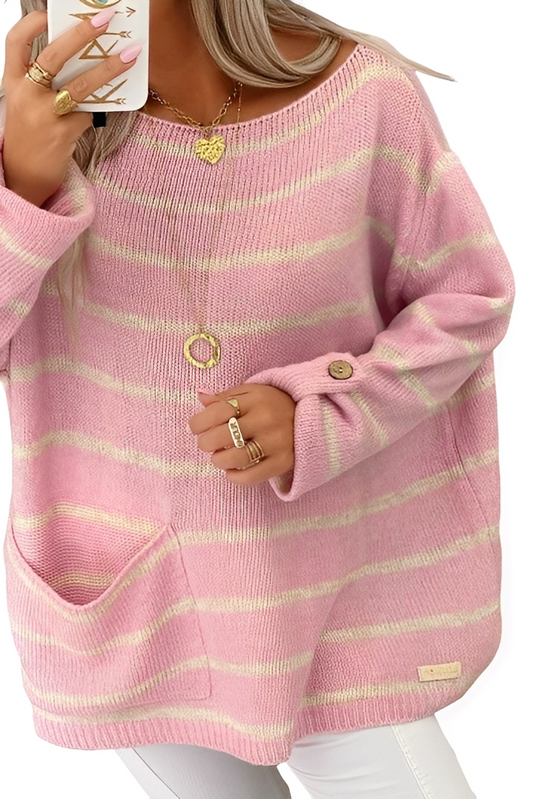 Elianna - Sweter damski w paski z luźnym splotem