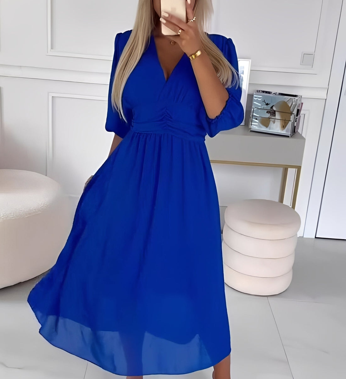 Aysha - Średniej Długości Sukienka z Długim Rękawem