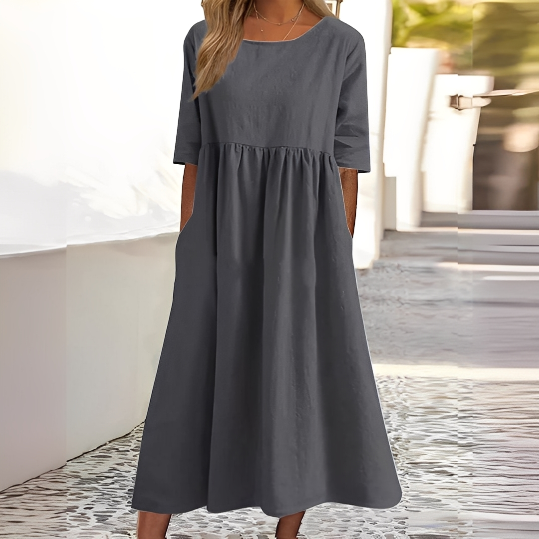 Sylvette - Bawełniana sukienka damska z okrągłym dekoltem