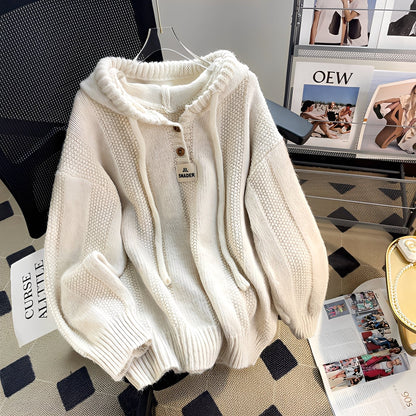 Haylee - Luźny damski sweter z kapturem i guzikami