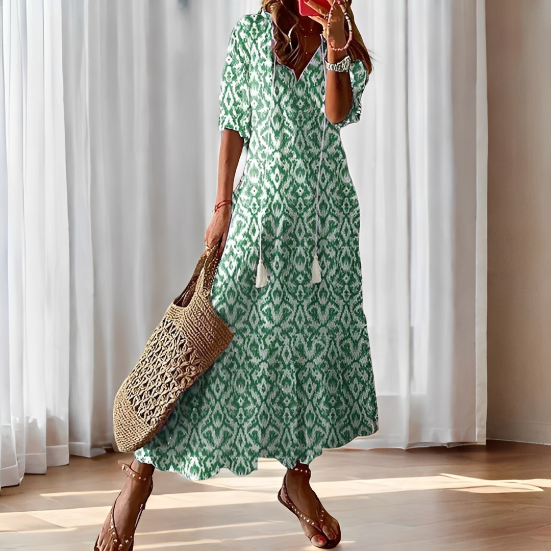 Alica - Luźna codzienna sukienka z dekoltem V dla kobiet