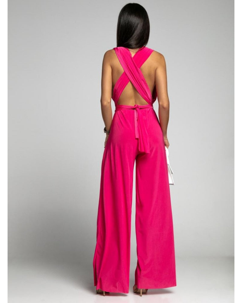 FlairFashion - Sleeveless Jumpsuit with V-Neckline