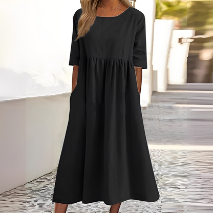 Sylvette - Bawełniana sukienka damska z okrągłym dekoltem