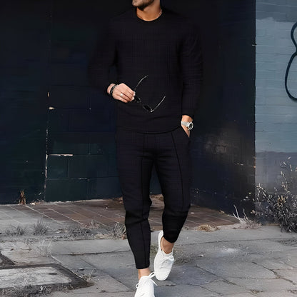 Dillan - Męski swobodny zestaw Slim-Fit z tkaniny waflowej