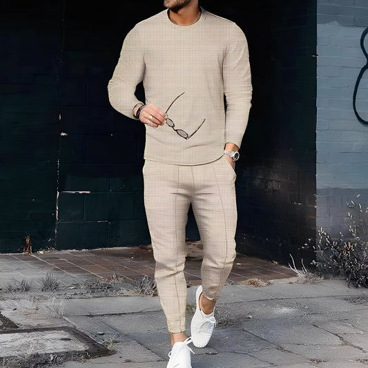 Dillan - Męski swobodny zestaw Slim-Fit z tkaniny waflowej