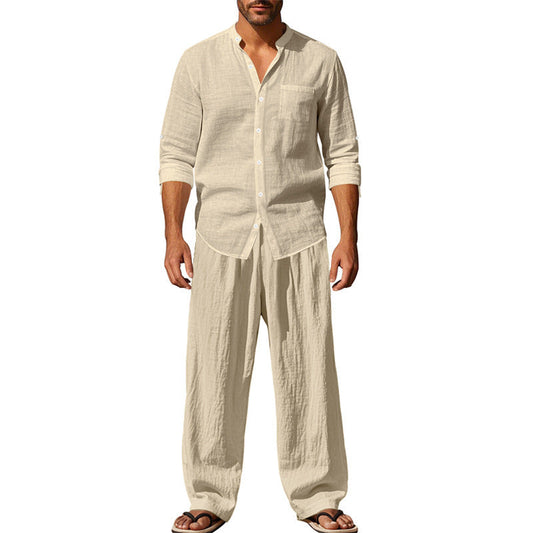 Gerald - Practical set of a long-sleeved shirt and trousers for men