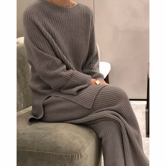 Samantha – Dzianinowy Zestaw Casual Sweter & Spodnie