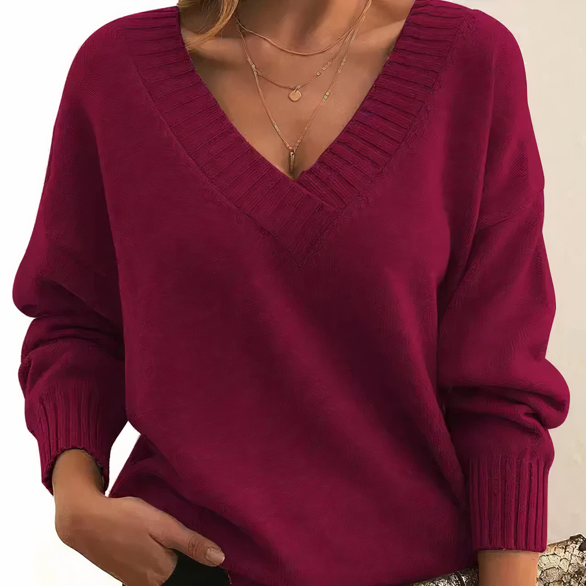 Herbst - Elegancki i ciepły sweter z dekoltem w serek