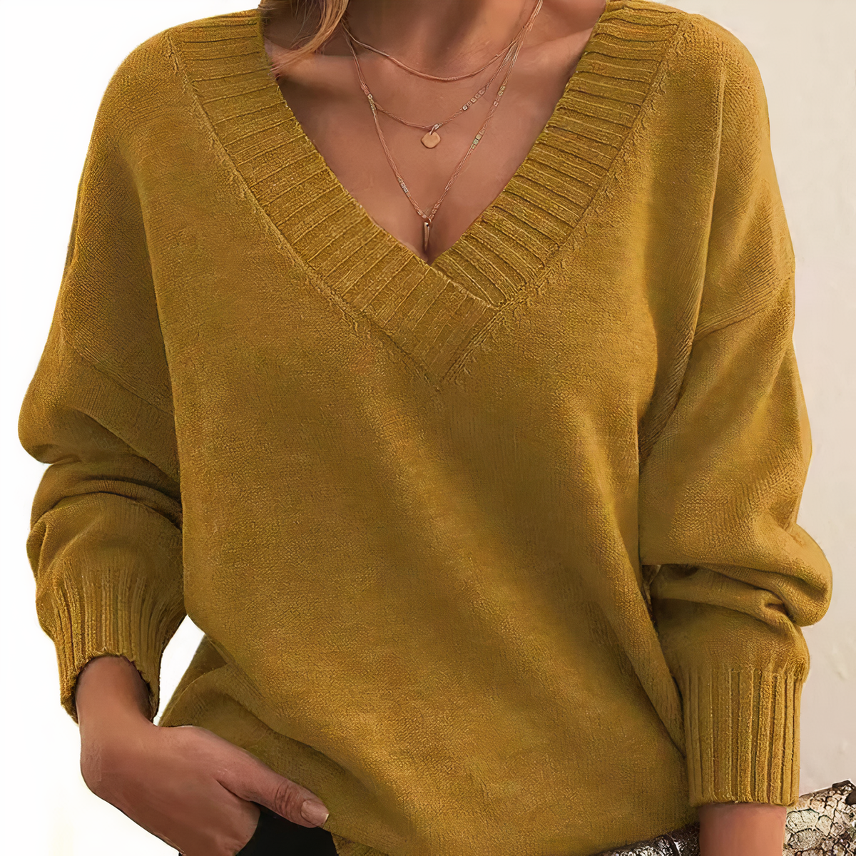 Herbst - Elegancki i ciepły sweter z dekoltem w serek