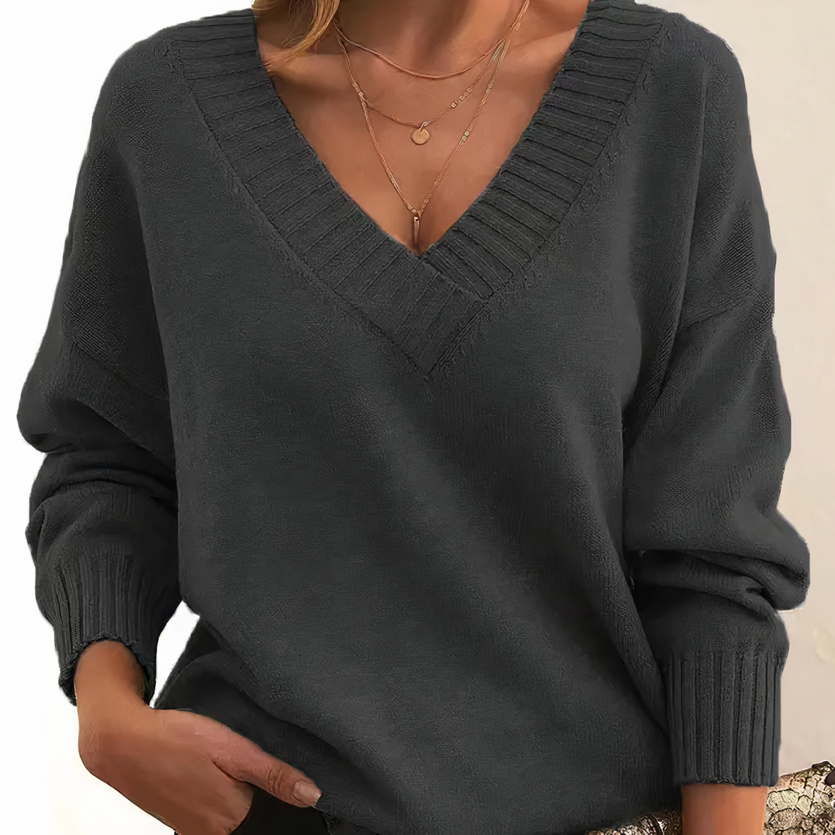 Herbst - Elegancki i ciepły sweter z dekoltem w serek