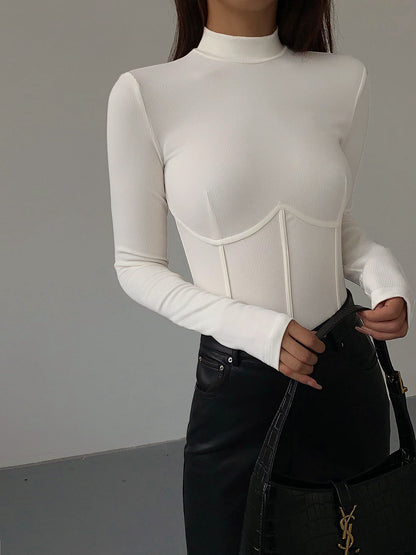 Nelia – Slim T-Shirt z Stojącym Kołnierzykiem