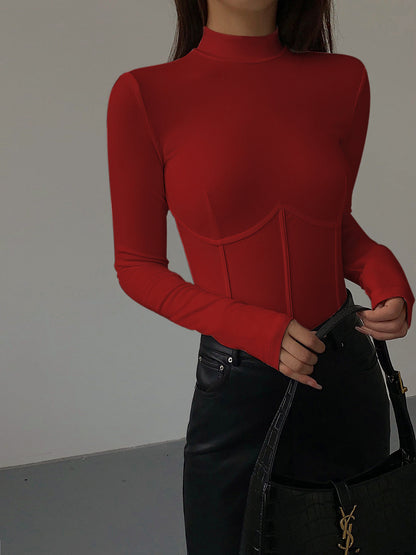Nelia – Slim T-Shirt z Stojącym Kołnierzykiem