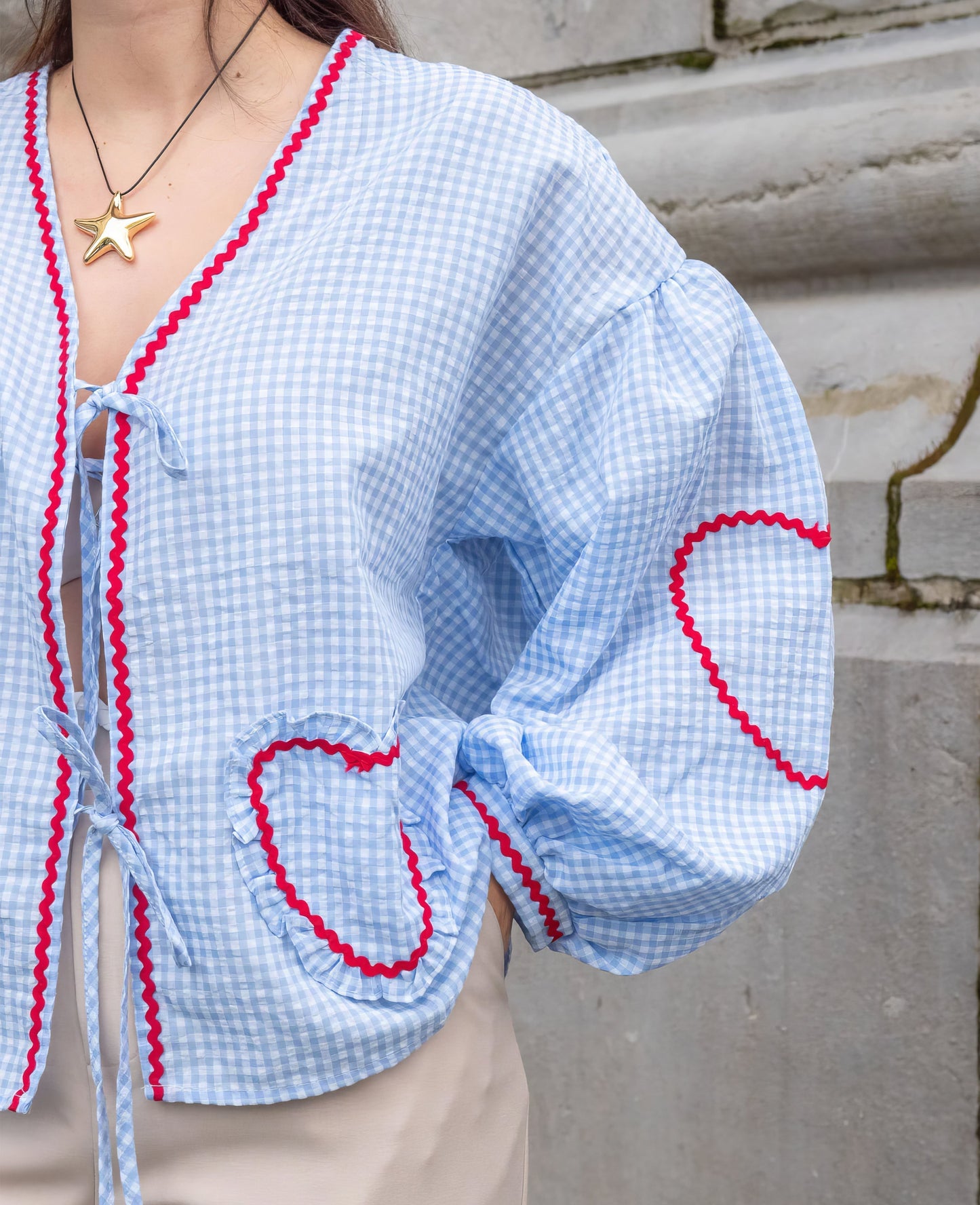 Claudia – Bluzka Gingham z Kokardą