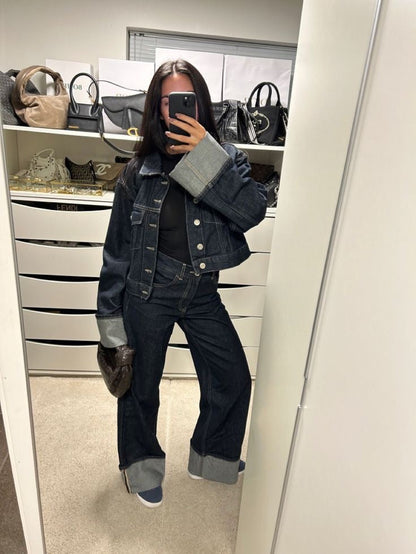 Clara – Zestaw Denim z Kurtką Trucker & Dżinsami z Wysokim Stanem