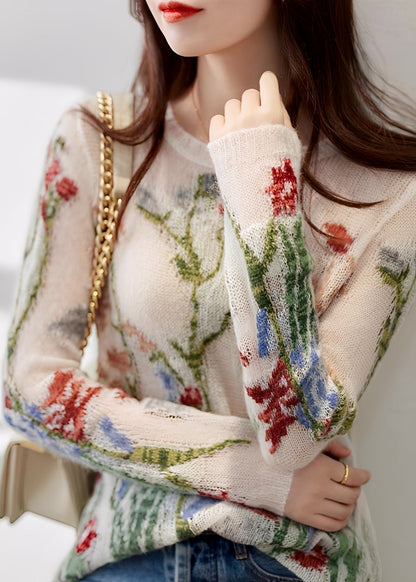 Gisselle - Stylowy damski sweter z kwiatowym motywem