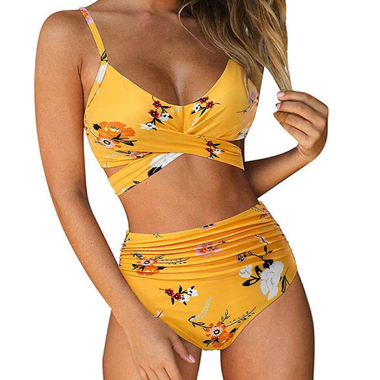 Kelda - Wysokie majtki bikini z kwiatami dla pań