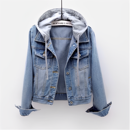 Adah - Long denim coat with detachable hood