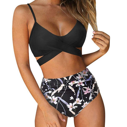Kelda - Wysokie majtki bikini z kwiatami dla pań
