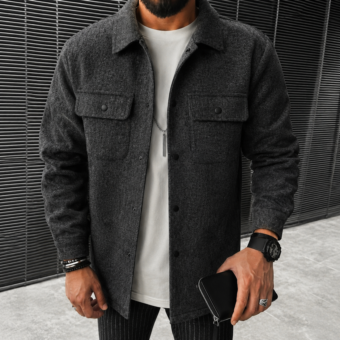 Finn - Swobodna męska koszula typu overshirt z guziczkami