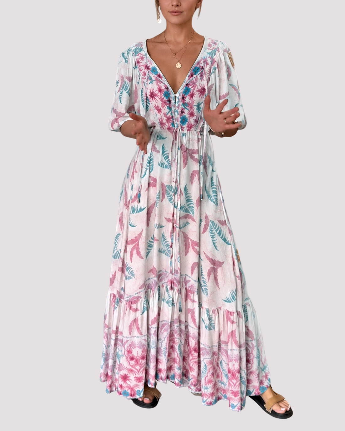 Ashley - Luźna Maxi Sukienka w Kwiaty