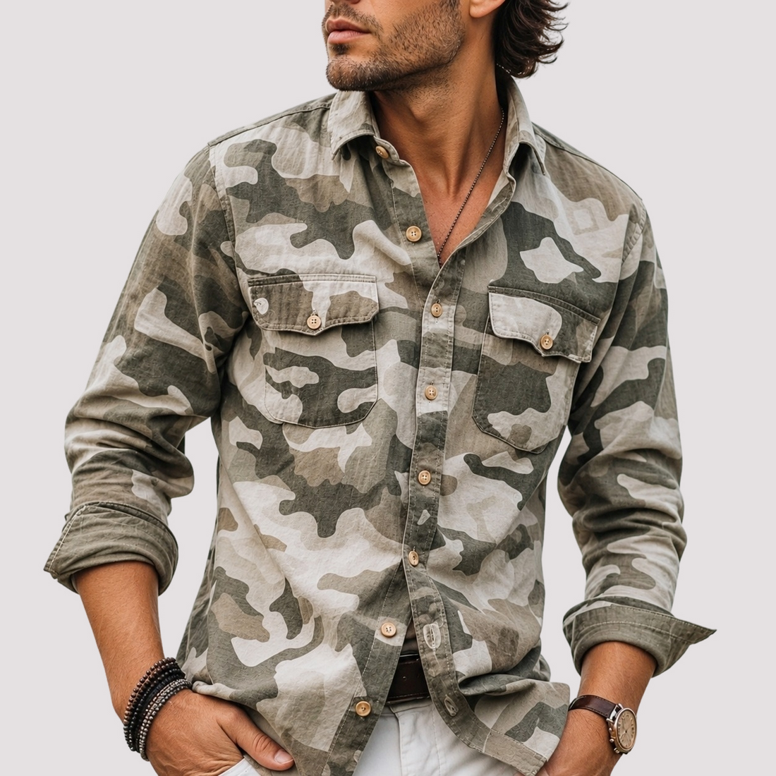 Jeffrey - Koszula z klapami w militarnym stylu