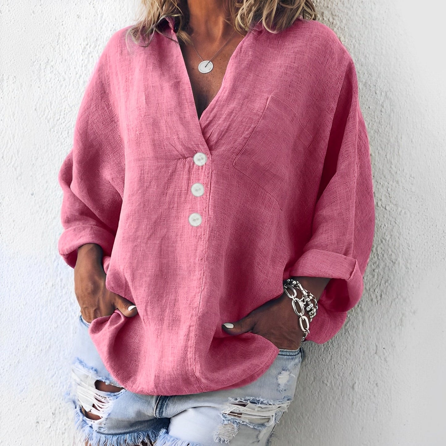 Pamella - Stylowy, luźny T-shirt z długim rękawem