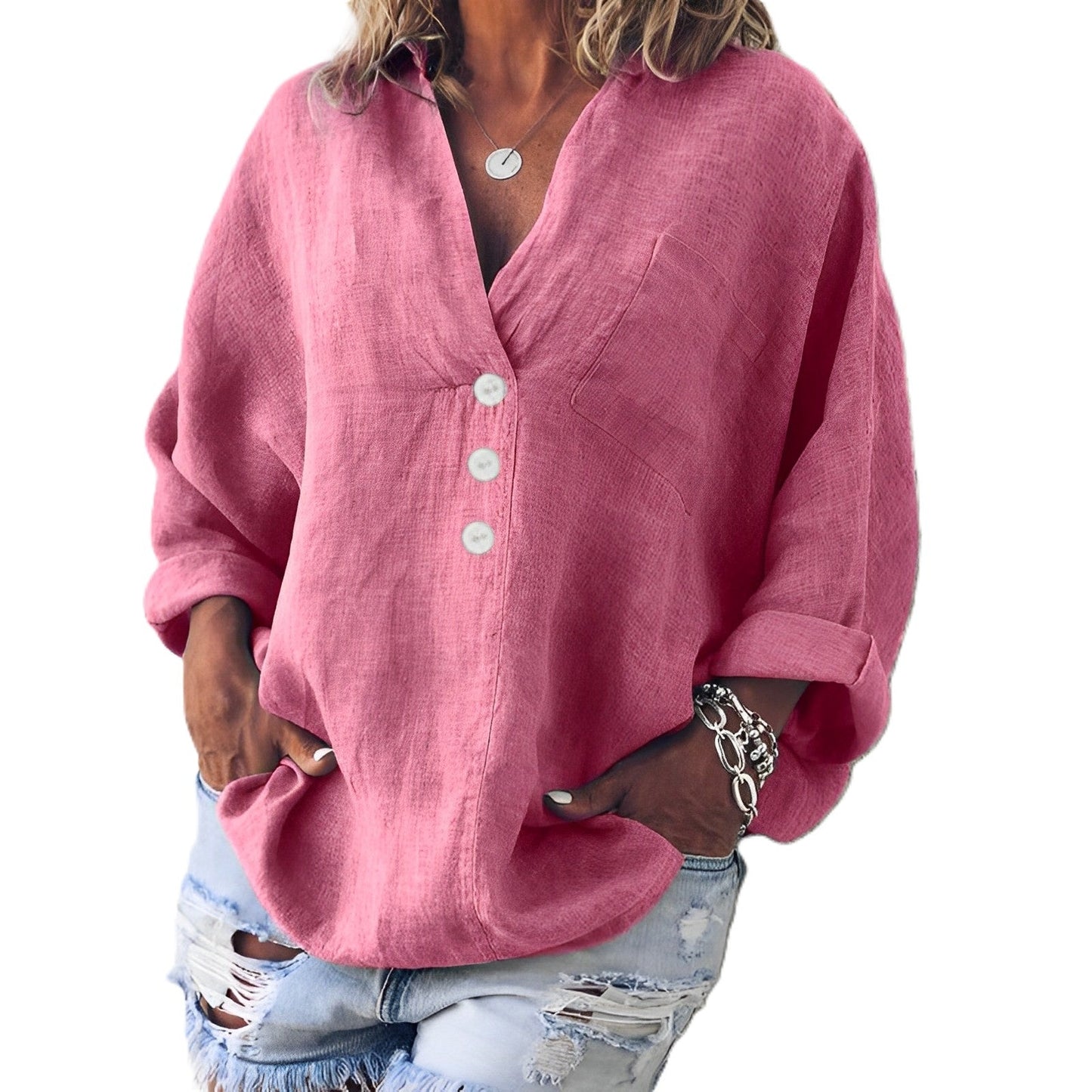 Pamella - Stylowy, luźny T-shirt z długim rękawem