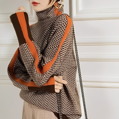 Aloisia - Kobiecy sweter golfowy w paski