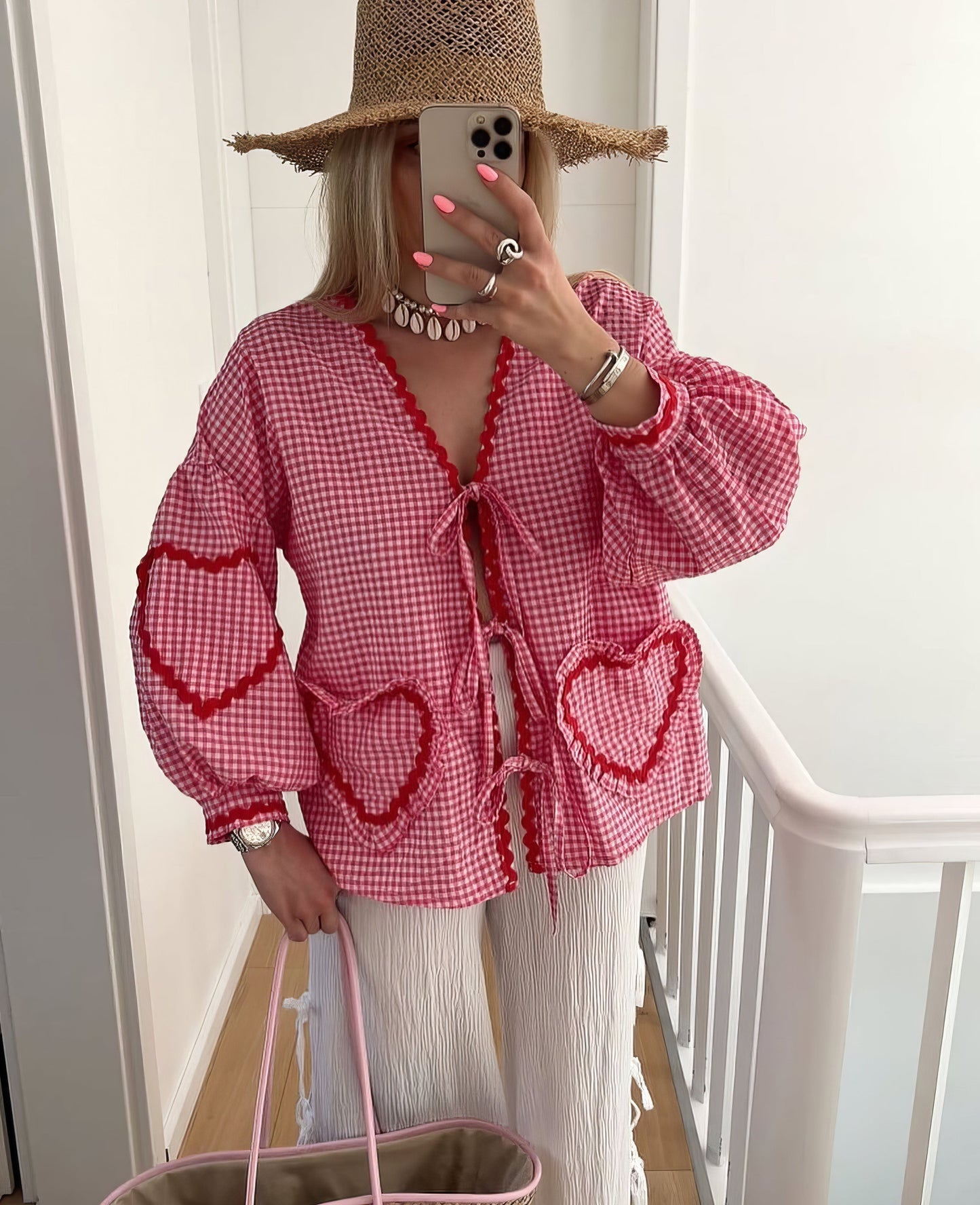 Claudia – Bluzka Gingham z Kokardą