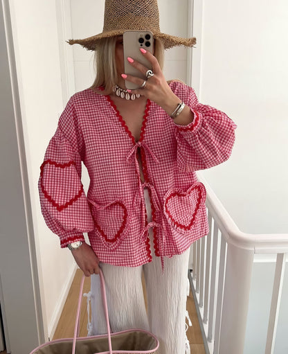 Claudia – Bluzka Gingham z Kokardą