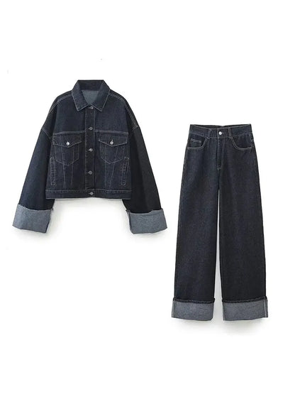 Clara – Zestaw Denim z Kurtką Trucker & Dżinsami z Wysokim Stanem