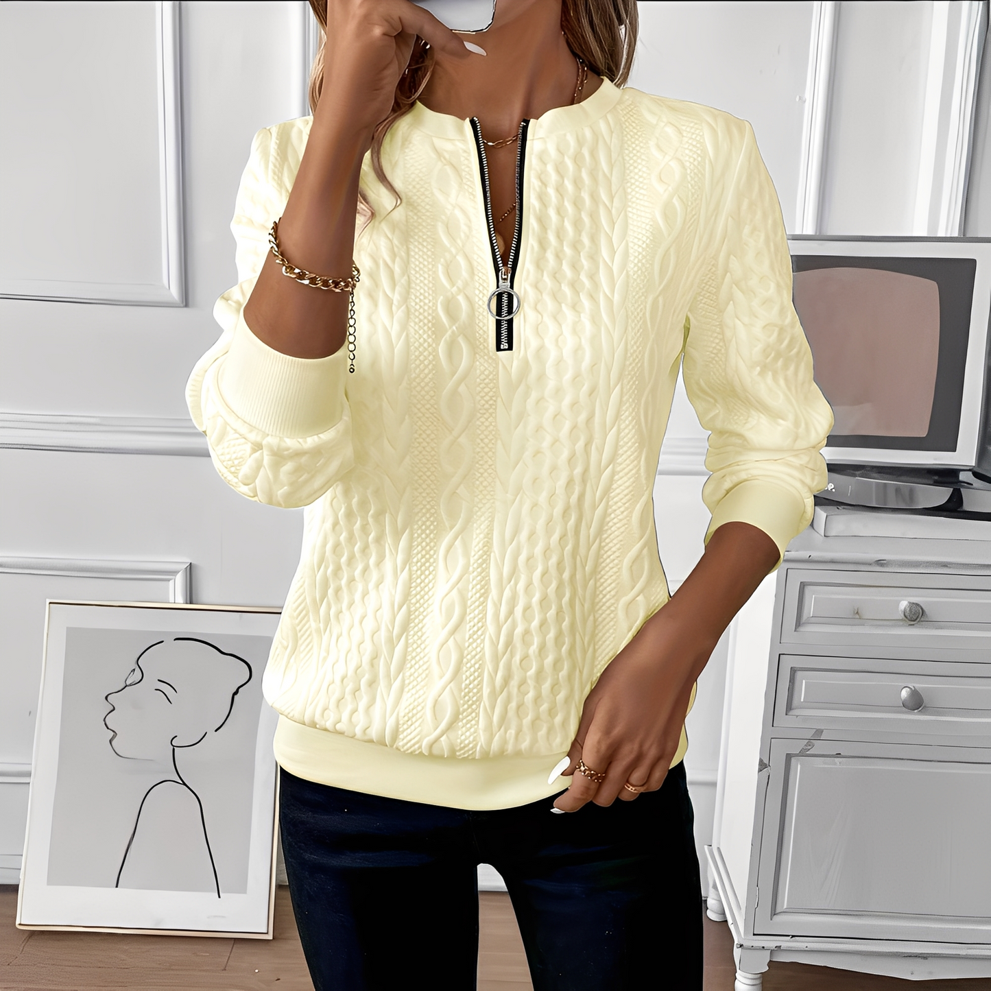 Chesley - Elegancki damski sweter z zamkiem