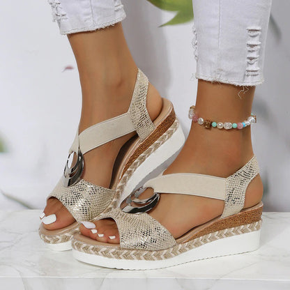 Emilia - Damskie Peep-Toe Sandały na Koturnie