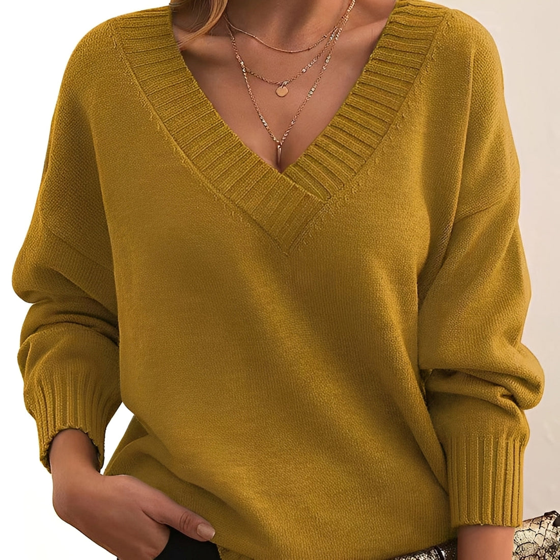 Mollie - Ciepły i elegancki sweter z dekoltem w serek