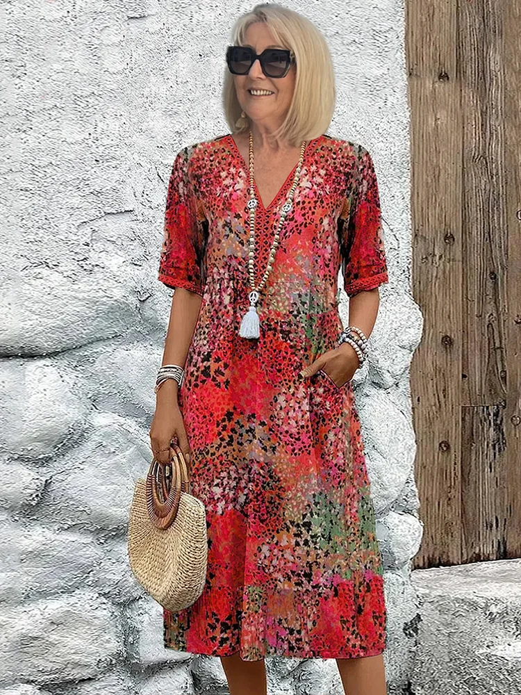 Sukienka Midi Damska z Motywem Kwiatowym – Elegancka Sukienka na Lato, Wesela i Wyjścia