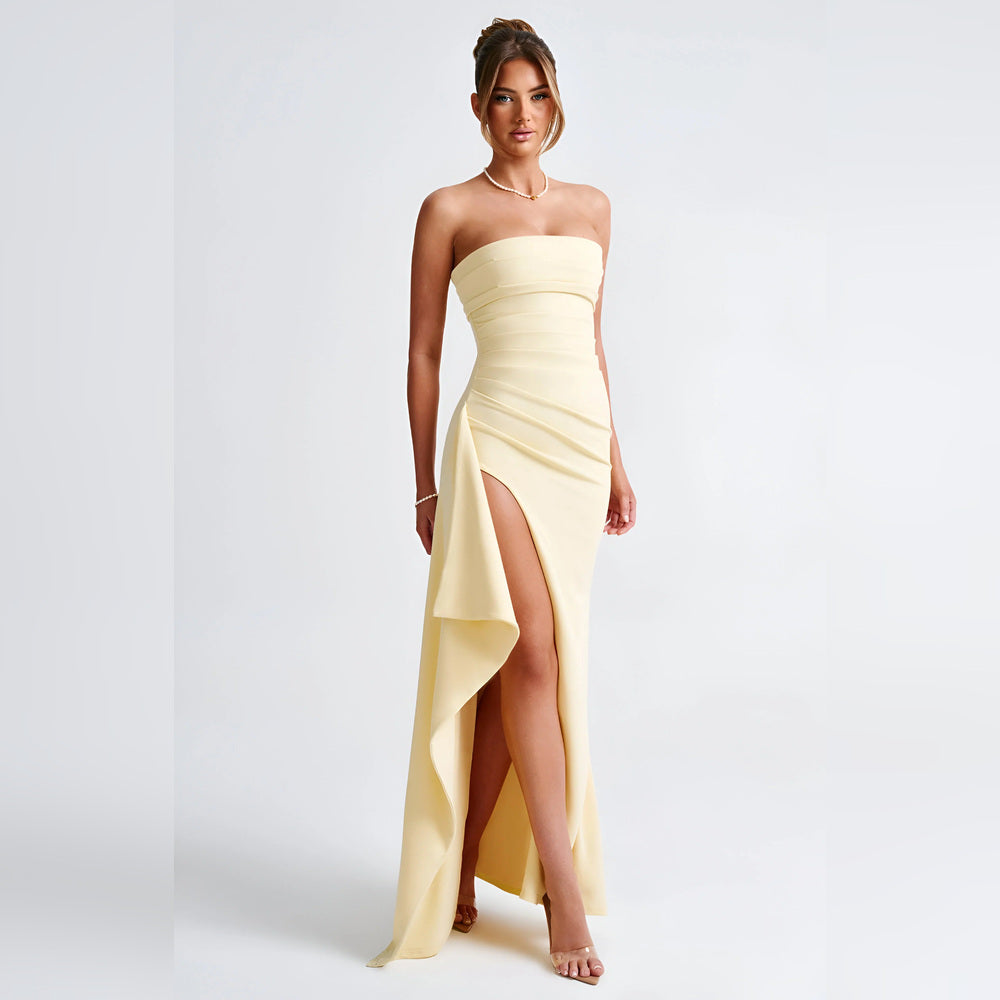 Elena – Sukienka maxi bez ramion z szlicem
