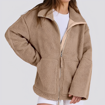 Damska kurtka teddy oversize z zamkiem i kieszeniami