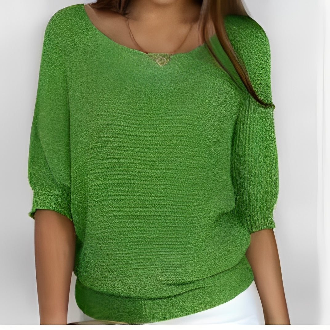 Damski sweter oversize z odkrytymi ramionami i 3/4 rękawami - luźny krój