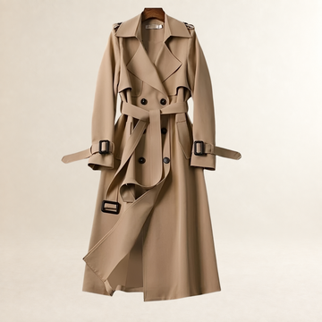 Damski trench coat klasyczny z podwójnym zapięciem i paskiem w talii