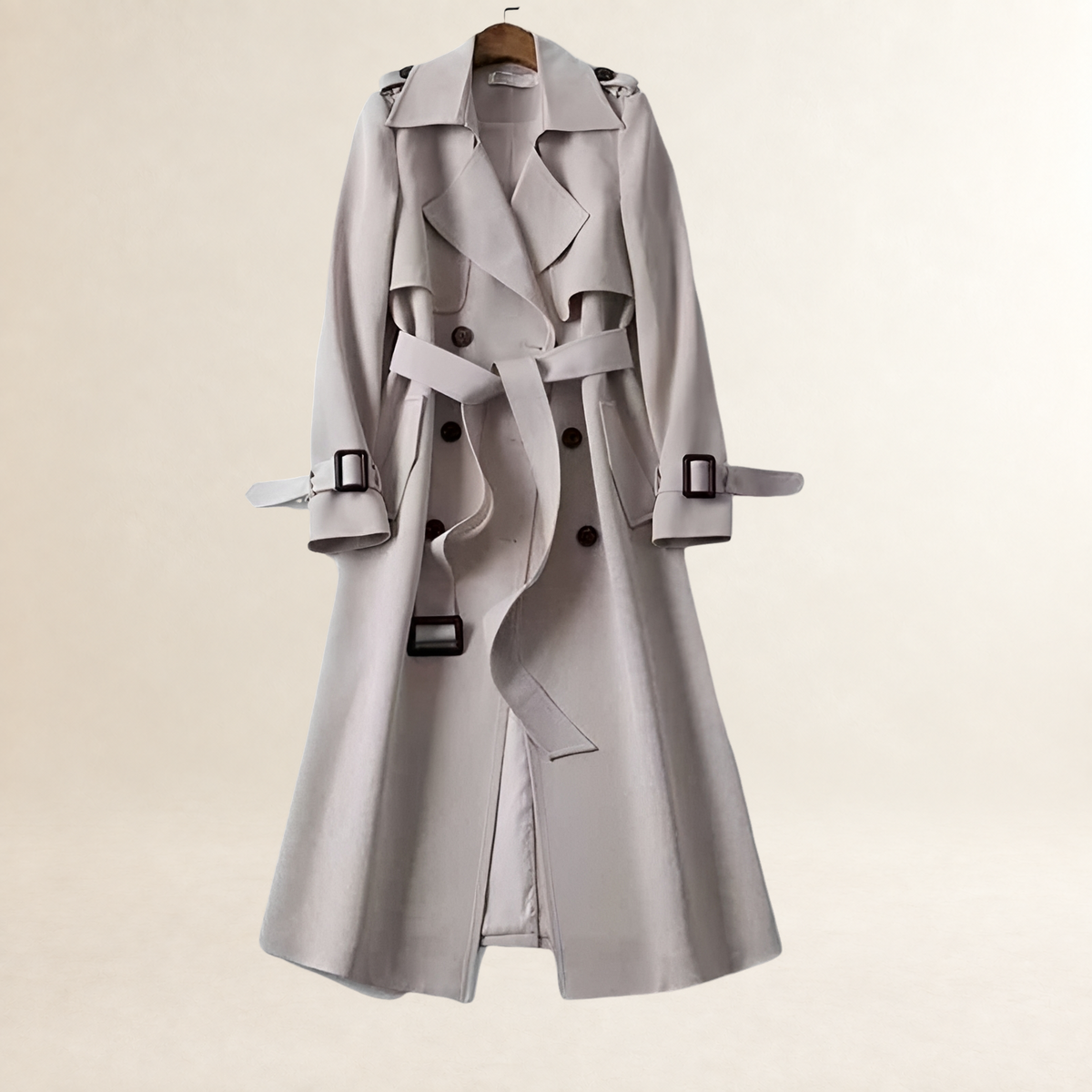 Damski trench coat klasyczny z podwójnym zapięciem i paskiem w talii