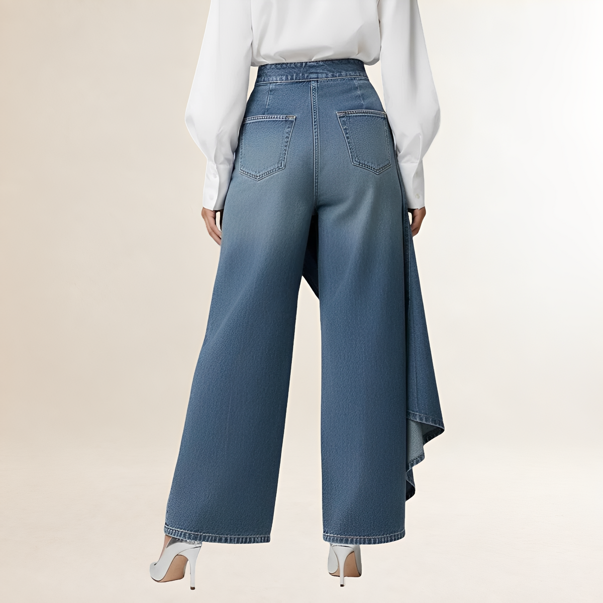Jeans damskie z wysokim stanem i asymetrycznym nakładaniem szerokie nogawki