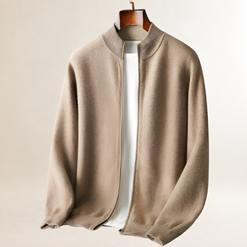 Kardigan męski z pełnym zamkiem błyskawicznym i kołnierzem stojącym, żebrowane wykończenia